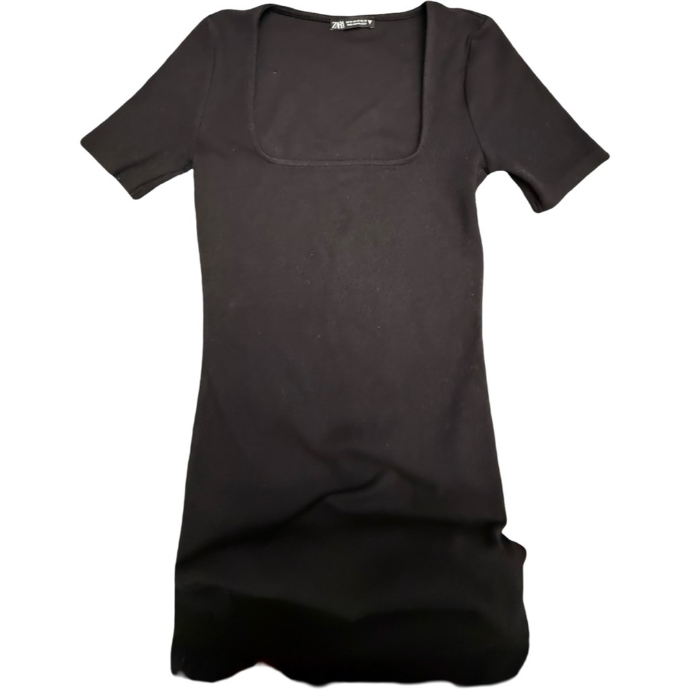 ZARA Black Ribbed Cotton Maxi Dress – M Stretch Knit, Made in Bangladesh - Picture 3 of 7